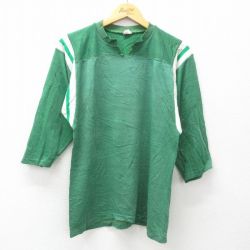 M★古着 メイソン 7分袖 ビンテージ フットボール Tシャツ メンズ 70年代 70s 無地 Vネック USA製 緑他 グリーン 25may09 中古 7分丈 七分丈 七分袖