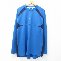 XL★古着 ナイキ NIKE 長袖 ビンテージ Tシャツ メンズ 00年代 00s ワンポイントロゴ センタースウォッシュ ラグラン クルーネック 青他 ブルー 【spe】 25may09 中古