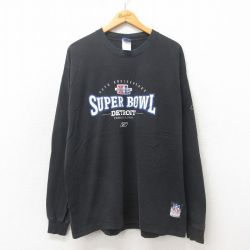 【50%OFF】XL★古着 リーボック REEBOK 長袖 ビンテージ Tシャツ メンズ 00年代 00s NHL デトロイト 大きいサイズ コットン クルーネック 黒 ブラック アメフト スーパーボウル 25may12 中古