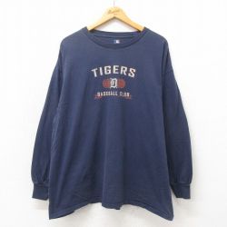 XL★古着 長袖 ビンテージ Tシャツ メンズ 00年代 00s MLB デトロイトタイガース 大きいサイズ コットン クルーネック 紺 ネイビー 25may12 中古