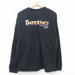 XL★古着 長袖 ビンテージ Tシャツ メンズ 00年代 00s INFERNO LIKARR 大きいサイズ コットン クルーネック 黒 ブラック 25may12 中古