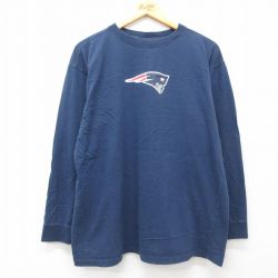 XL★古着 長袖 ビンテージ Tシャツ メンズ 00年代 00s NFL ニューイングランドペイトリオッツ 大きいサイズ コットン クルーネック 紺 ネイビー アメフト スーパーボウル 25may12 中古