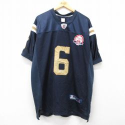 XL★古着 リーボック REEBOK 半袖 ビンテージ フットボール Tシャツ メンズ 00年代 00s NFL マークサンチェス 6 メッシュ地 大きいサイズ ロング丈 Vネック 紺 ネイビー ユニフォーム ゲームシャツ アメフト スーパーボウル 25may12 中古