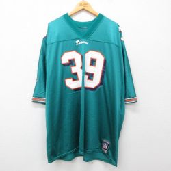XL★古着 リーボック REEBOK 半袖 ビンテージ フットボール Tシャツ メンズ 00年代 00s NFL マイアミドルフィンズ ラリーゾンカ 39 メッシュ地 大きいサイズ ロング丈 Vネック 青緑 ユニフォーム ゲームシャツ アメフト スーパーボウル 25may12 中古