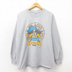 XL★古着 長袖 ビンテージ Tシャツ メンズ 90年代 90s ハーレーオーナーズグループ 大きいサイズ クルーネック グレー 霜降り 【spe】 25may17 中古