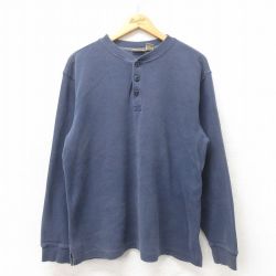 XL★古着 エルエルビーン LLBEAN 長袖 ビンテージ Tシャツ メンズ 00年代 00s 無地 コットン ヘンリーネック 紺 ネイビー 25may17 中古