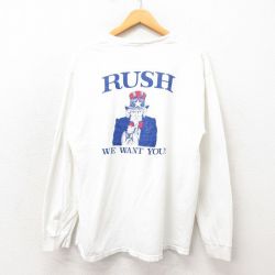 L★古着 長袖 ビンテージ Tシャツ メンズ 90年代 90s アンクルサム コットン クルーネック 白 ホワイト 25may17 中古