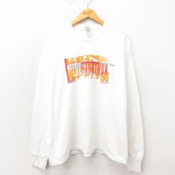 XL★古着 フルーツオブザルーム 長袖 ビンテージ Tシャツ メンズ 90年代 90s マラソン 企業広告 大きいサイズ クルーネック USA製 白 ホワイト 25may17 中古