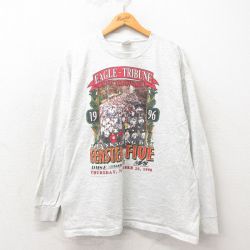 【50%OFF】XL★古着 長袖 ビンテージ Tシャツ メンズ 90年代 90s マラソン 企業広告 コットン クルーネック USA製 グレー 霜降り 25may17 中古