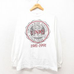 M★古着 長袖 ビンテージ Tシャツ メンズ 90年代 90s LINKS クルーネック USA製 白 ホワイト 25may17 中古