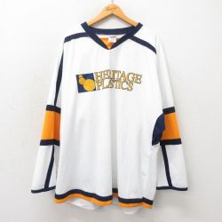 XL★古着 長袖 ビンテージ Tシャツ アイスホッケー ジャージ メンズ 00年代 00s ヘリテージ 大きいサイズ メッシュ地 Vネック 白 ホワイト ユニフォーム ゲームシャツ 25may17 中古