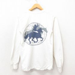 M★古着 長袖 ビンテージ Tシャツ メンズ 00年代 00s 競馬 コットン クルーネック 白 ホワイト 25may20 中古