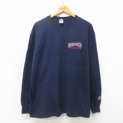 【50%OFF】L★古着 ラッセル 長袖 ビンテージ Tシャツ メンズ 80年代 80s MLB クリーブランドインディアンス クルーネック USA製 紺 ネイビー メジャーリーグ ベースボール 野球 【spe】 25may20 中古