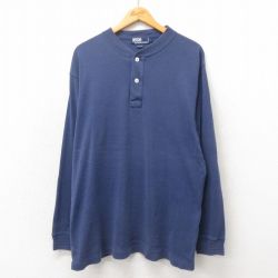 L★古着 ラルフローレン Ralph Lauren 長袖 ブランド Tシャツ メンズ 90年代 90s 無地 大きいサイズ コットン ヘンリーネック 紺 ネイビー 25may20 中古