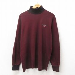 【50%OFF】L★古着 ラルフローレン Ralph Lauren ポロスポーツ 長袖 ブランド ビンテージ Tシャツ メンズ 90年代 90s ワンポイントロゴ コットン タートルネック ハイネック USA製 えんじ 【spe】 25may20 中古