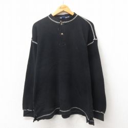 XL★古着 ノーティカ NAUTICA 長袖 ブランド Tシャツ メンズ 90年代 90s ワンポイントロゴ 大きいサイズ コットン ヘンリーネック 黒 ブラック 25may20 中古