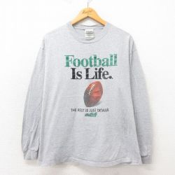 L★古着 長袖 ビンテージ Tシャツ メンズ 00年代 00s フットボール クルーネック グレー 霜降り 25may21 中古
