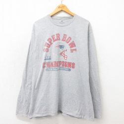 【50%OFF】XL★古着 長袖 Tシャツ メンズ NFL ニューイングランドペイトリオッツ 大きいサイズ クルーネック グレー 霜降り アメフト スーパーボウル 25may21 中古