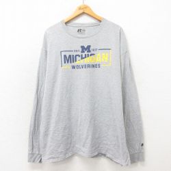 XL★古着 ラッセル 長袖 Tシャツ メンズ ミシガンウルヴァリンズ 大きいサイズ クルーネック グレー 霜降り 25may21 中古