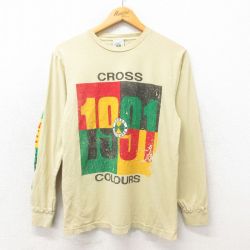 M★古着 クロスカラーズ 長袖 Tシャツ メンズ コットン クルーネック 薄黄 イエロー 25may21 中古