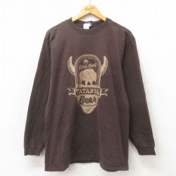 【50%OFF】L★古着 ジャンスポーツ 長袖 ビンテージ Tシャツ メンズ 00年代 00s ビール クルーネック こげ茶 ブラウン 25may21 中古