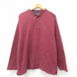XL★古着 ラルフローレン Ralph Lauren チャップス 長袖 ブランド Tシャツ メンズ 80年代 80s ワンポイントロゴ コットン ヘンリーネック エンジ 25may21 中古