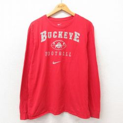 【50%OFF】XL★古着 ナイキ NIKE 長袖 Tシャツ メンズ オハイオバックアイズ クルーネック 赤 レッド 25may21 中古