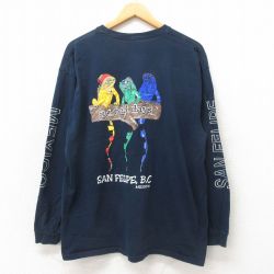 XL★古着 長袖 Tシャツ メンズ イグアナ コットン クルーネック 黒 ブラック 25may21 中古