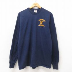 【50%OFF】L★古着 フルーツオブザルーム 長袖 ビンテージ Tシャツ メンズ 00年代 00s バスケットボール コットン クルーネック 紺 ネイビー 25may21 中古