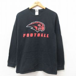 M★古着 長袖 ビンテージ Tシャツ メンズ 00年代 00s フットボール コットン クルーネック 黒 ブラック 25may21 中古