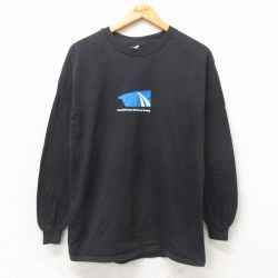M★古着 ヘインズ Hanes 長袖 ビンテージ Tシャツ メンズ 00年代 00s Rowing コットン クルーネック 黒 ブラック 25may21 中古