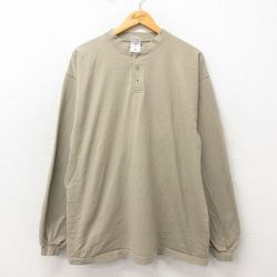 XL★古着 フルーツオブザルーム 長袖 ビンテージ Tシャツ メンズ 00年代 00s 無地 大きいサイズ ヘンリーネック ベージュ カーキ 【spe】 25may21 中古