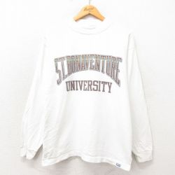 【50%OFF】L★古着 長袖 ビンテージ Tシャツ メンズ 90年代 90s 大学 コットン モックネック ハイネック USA製 白 ホワイト 25may22 中古