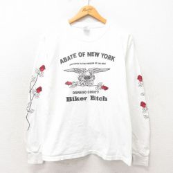 M★古着 長袖 ビンテージ Tシャツ メンズ 00年代 00s バイカー コットン クルーネック 白 ホワイト 25may22 中古