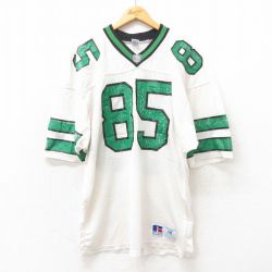 XL★古着 ラッセル 半袖 ビンテージ フットボール Tシャツ メンズ 80年代 80s NFL フィラデルフィアイーグルス 85 メッシュ地 Vネック USA製 白 ホワイト アメフト スーパーボウル ユニフォーム ゲームシャツ 【spe】 25may22 中古