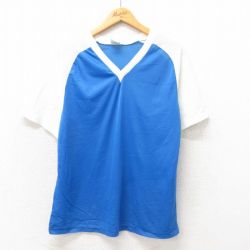 L★古着 半袖 ビンテージ Tシャツ メンズ 90年代 90s 無地 ツートンカラー Vネック 水色 25may22 中古