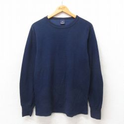 L★古着 デュオフォールド 長袖 ビンテージ Tシャツ メンズ 90年代 90s 無地 クルーネック USA製 紺 ネイビー 25may22 中古