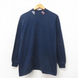 L★古着 アディダス adidas 長袖 ビンテージ Tシャツ メンズ 90年代 90s B コットン モックネック ハイネック USA製 紺 ネイビー 25may22 中古