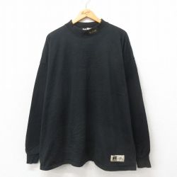 XL★古着 ラッセル 長袖 ビンテージ Tシャツ メンズ 00年代 00s ファルコンズ 大きいサイズ コットン モックネック ハイネック 黒 ブラック 25may23 中古