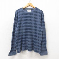 XL★古着 セントジョンズベイ 長袖 サーマル Tシャツ メンズ 大きいサイズ コットン クルーネック 紺 ネイビー ボーダー 25may23 中古