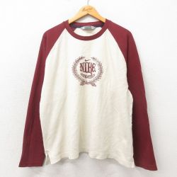 XL★古着 ナイキ NIKE 長袖 ビンテージ Tシャツ メンズ 00年代 00s 大きいサイズ コットン ラグラン クルーネック 生成り 25may23 中古