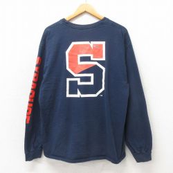 【50%OFF】XL★古着 長袖 Tシャツ メンズ S 大きいサイズ コットン クルーネック 紺 ネイビー 25may23 中古
