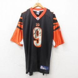 【50%OFF】XL★古着 リーボック REEBOK 半袖 ビンテージ フットボール Tシャツ メンズ 00年代 00s NFL シンシナティベンガルズ カーソンパーマー 9 大きいサイズ ロング丈 メッシュ地 Vネック 黒 ブラック アメフト スーパーボウル ユニフォーム ゲームシャツ 25may24 中古