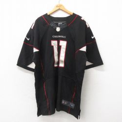XL★古着 ナイキ NIKE 半袖 フットボール Tシャツ メンズ NFL アリゾナカージナルス ラリーフィッツジェラルド 11 大きいサイズ ロング丈 メッシュ地 Vネック 黒 ブラック アメフト スーパーボウル ユニフォーム ゲームシャツ 25may24 中古