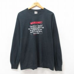 L★古着 長袖 ビンテージ Tシャツ メンズ 00年代 00s スカル コットン クルーネック 黒 ブラック 25may24 中古