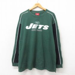 XL★古着 長袖 ビンテージ Tシャツ メンズ 00年代 00s ニューヨークジェッツ 大きいサイズ クルーネック 緑 グリーン 25may24 中古