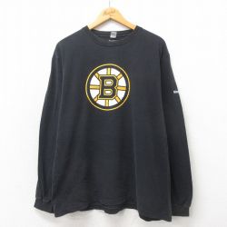 【50%OFF】XL★古着 リーボック REEBOK 長袖 Tシャツ メンズ NHL ボストンブルーインズ 大きいサイズ コットン クルーネック 黒 ブラック アイスホッケー 25may24 中古