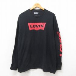 【50%OFF】XL★古着 リーバイス Levis 長袖 Tシャツ メンズ ビッグロゴ コットン クルーネック 黒 ブラック 25may24 中古