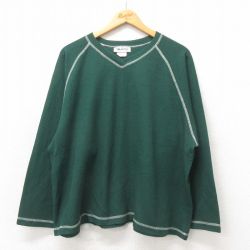 XL★古着 長袖 ビンテージ Tシャツ メンズ 90年代 90s 無地 大きいサイズ Vネック USA製 緑 グリーン 25may24 中古