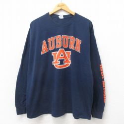 XL★古着 長袖 Tシャツ メンズ AU 大きいサイズ コットン クルーネック 紺 ネイビー 25may24 中古
